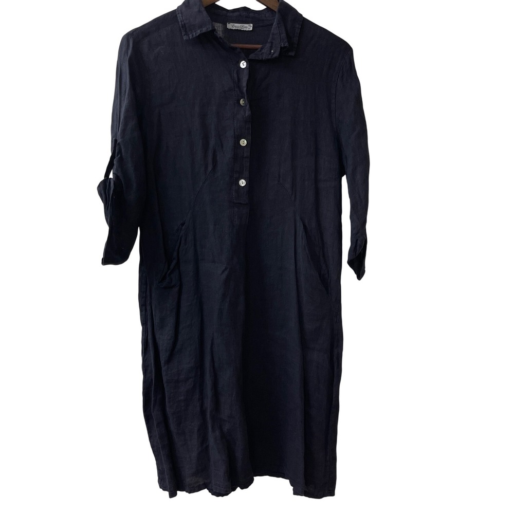 Elena Baldi Linen Dress Medium Blue Italy Sustainable Coastal Minimalist Luxury